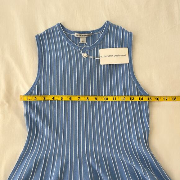 Autumn Cashmere NWT Sleeveless Pleated Stripe Peplum Periwinkle Blue Top Small - Picture 3 of 8